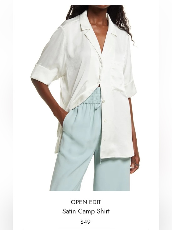 Open Edit Tops - Open Edit Oversized Satin Camp Shirt Short Sleeve Button down Top
